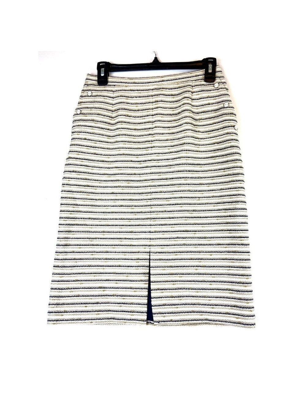 Eastex Women Pencil Tweed White Gold Blue Striped Skirt Size 8